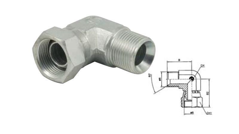 COUDE HYDRAULIQUE 90° BSP COURT ÉCROU ROTATIF-MÂLE 1/2