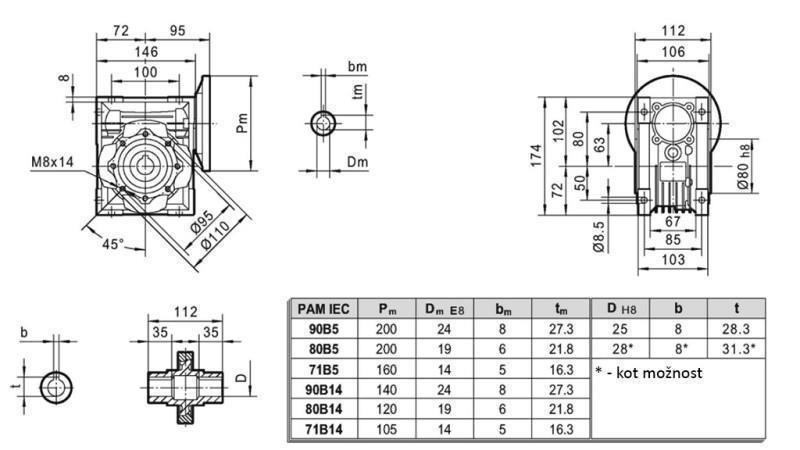 PMRV-63 ΜΕΙΩΤΗΣ ΓΙΑ ΗΛΕΚΤΡΙΚΟ ΜΟΤΕΡ MS80 (0.55-0.75kW) ΑΝΑΛΟΓΙΑ 20:1