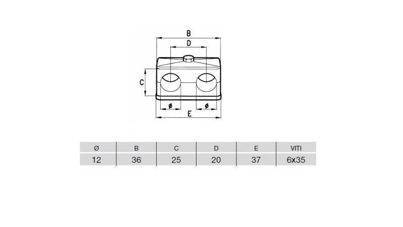 SUPPORT DE TUYAU FI 12 - DOUBLE - dimensions