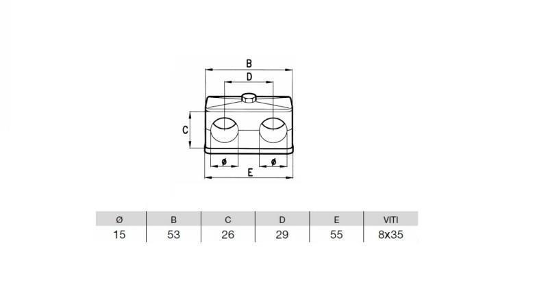 SUPPORT DE TUYAU DIAMÈTRE 15 - DOUBLE - dimensions