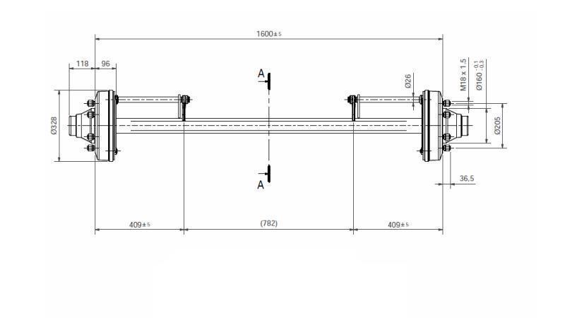 ASSE PER RIMORCHIO 8300 kg CON FRENI (1600 mm)