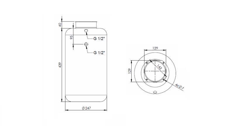 METAL RESERVOIR ROLL PP 20 LITERS HORIZONTAL-VERTICAL - dimensions