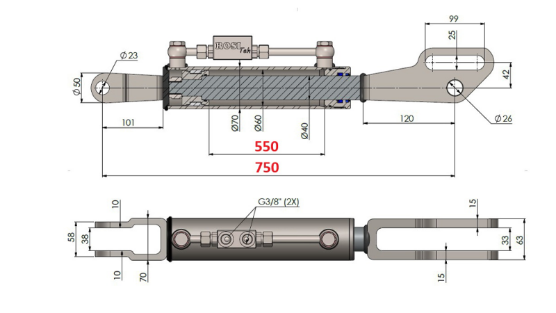 2TON. HYDRAULIC TOP LINK FORK 60/40-200 (550MM-750MM)