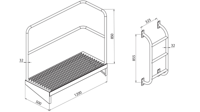 PLATAFORMA COM CORRIMÃO + ESCADA