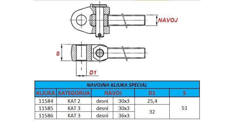 special threaded hook for pulling device category 3 M36x3