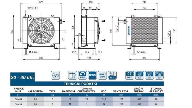 REFROIDISSEUR D'HUILE DC 24V HY01604 20-80 LIT