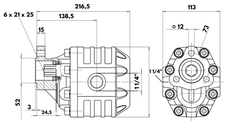 POMPE HYDRAULIQUE EN FONTE UNI40-133CC-190 BAR GAUCHE