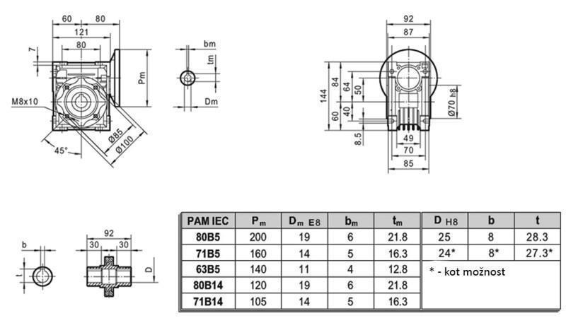 PMRV-50 REDUKTOR FOR ELEKTRISK MOTOR MS80 (0.55-0.75kW) FORHOLD 7.5:1