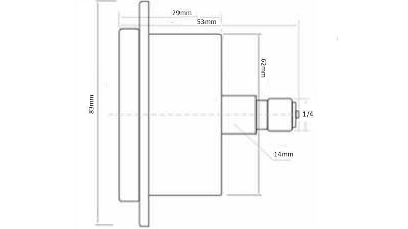 MANÔMETRO DN63 TRASEIRO 0 - 160 BAR - 1/4-dimensões