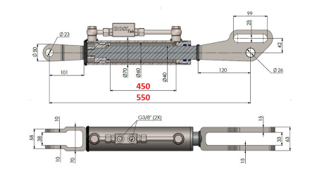 2TON. HYDRAULIC TOP LINK FORK 60/40-100 (450MM-550MM)