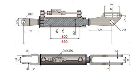 CILINDRO HIDRÁULICO PARA TERCEIRO PONTO FORK 60/40-150 (500MM-650MM)