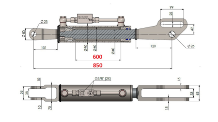 BRACCIO A 3 PUNTI DI SOLLEVAMENTO DA 2 TONNELLATE FORK 60/40-250 (600mm-850mm)