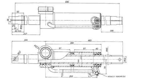 CILINDRO DE DIREÇÃO HIDRÁULICA MASSEY FERGUSON OEM-6202491M91