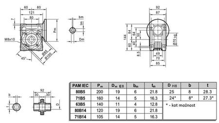 PMRV-50 REDUKTOR FOR ELEKTRISK MOTOR MS80 (0.55-0.75kW) FORHOLD 7.5:1