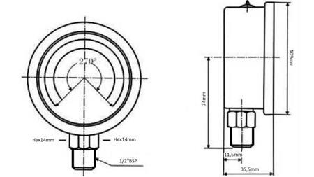 MANOMETER DN100 VERTIKAL 0 - 40 BAR - 1/2-dimensjoner