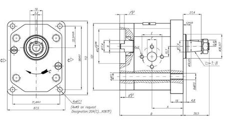 HYDRAULIC PUMP 20A19X067 FRONT GR.2 19 CC LEFT-dimensions