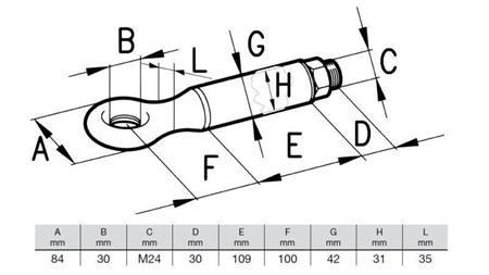 SWIVEL TOWING HOOK DIAMETER 30 2500/400KG