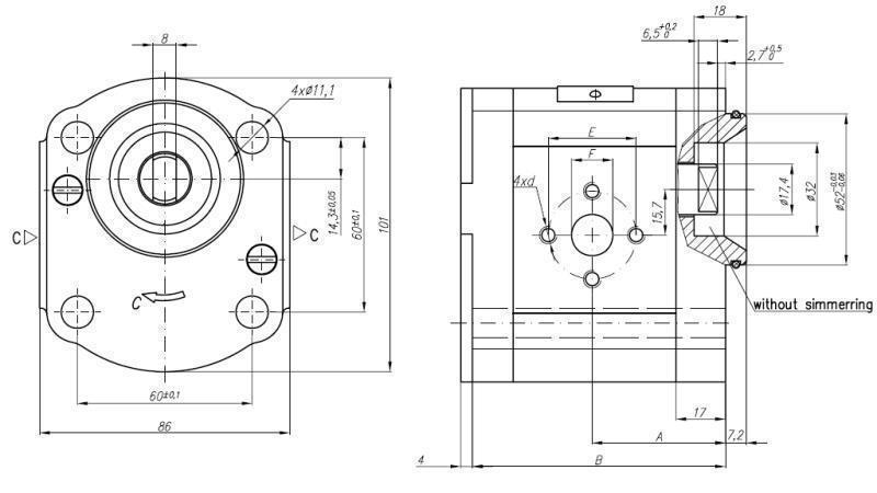 HYDRAULIC PUMP 20A8.2X066 REAR GR.2 8.2 CC LEFT-dimensions