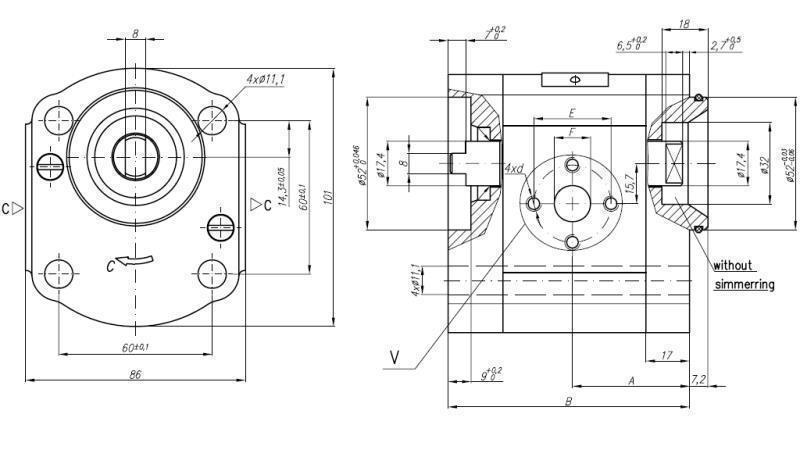 HYDRAULIC PUMP 20A25X156 MIDDLE GR.2 25 CC LEFT-dimensions