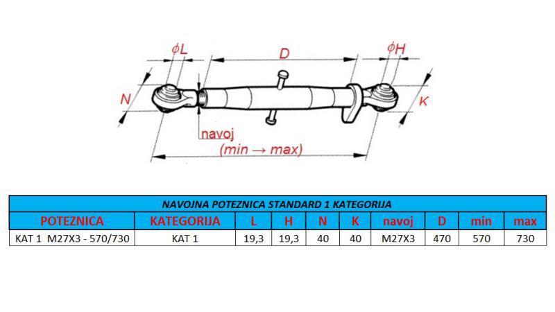 DISPOSITIVO DE PUXAR FIO DE TRACTOR CAT 1 M27X3 - 570/730 ECO