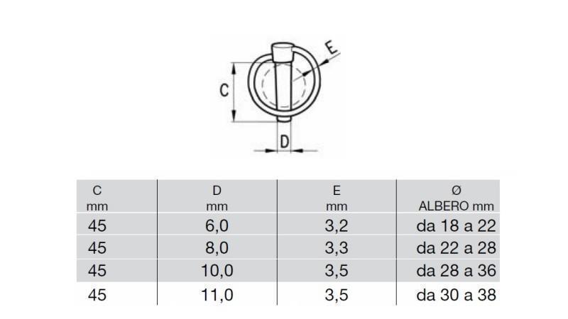 CLIP ROTONDA DI SICUREZZA 6 mm (10 PCS) - dimensioni